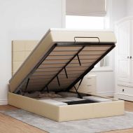 Османска легло с матрак, кремаво, 120x190 см, плат