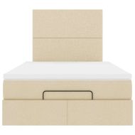 Османска легло с матрак и LED, кремаво, 120x190 см, плат