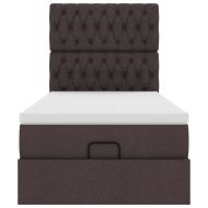 Османска легло с матрак и LED, тъмнокафяво, 80x200 см, плат