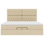 Османска легло с матрак и LED, кремаво, 200x200 см, плат