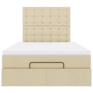 Османска легло с матрак и LED, кремаво, 120x190 см, плат