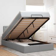 Османска легло с матрак и LED, светлосиво, 120x190 см, плат