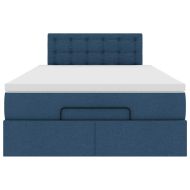 Османска легло с матрак и LED, синьо, 120x190 см, плат