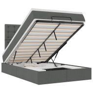 Османска легло с матрак и LED, тъмносиво, 120x190 см, плат