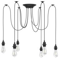 Висяща лампа с 6 фасунга E27 черен метал