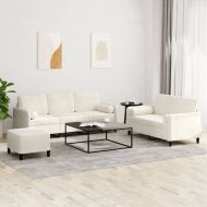 Комплект дивани 3 части с възглавници, кремав, кадифе