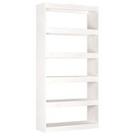 Библиотека/разделител за стая, бяла, 80x30x167,4 см, бор масив