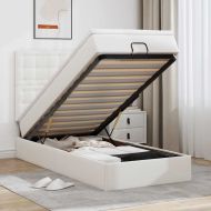 Османска легло с матрак, бяло, 90x200 см, изкуствена кожа