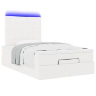 Османска легло с матрак&LED, бяло, 120x190 см, изкуствена кожа