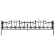 Оградна порта с капак тип „копие“, черна, 406x75 см, прахово боядисана стомана