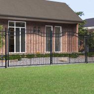 Оградна порта с капак тип „копие“, черна, 406x150 см, прахово боядисана стомана