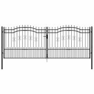 Оградна порта с капак тип „копие“, черна, 406x150 см, прахово боядисана стомана