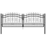 Оградна порта с капак тип „копие“, черна, 305x100 см, прахово боядисана стомана