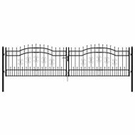 Оградна порта с капак тип „копие“, черна, 406x100 см, прахово боядисана стомана