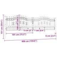 Оградна порта с капак тип „копие“, черна, 406x100 см, прахово боядисана стомана