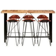 Бар комплект 7 части акациево дърво масив и естествена кожа