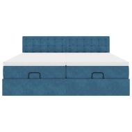 Османска легло с матраци и LED, тъмносиньо, 160x200 см, кадифе