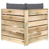 Секционен ъглов диван с възглавници, зелено импрегнирано дърво