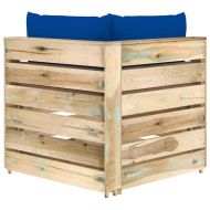 Секционен ъглов диван с възглавници, зелено импрегнирано дърво