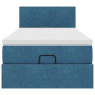 Османска легло с матрак, тъмносиньо, 90x190 см, кадифе