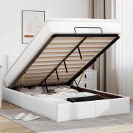 Османска легло с матраци&LED, бяло, 120x200 см, изкуствена кожа