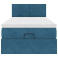Османска легло с матрак и LED, тъмносиньо, 90x190 см, кадифе