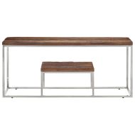 Кафе маса, сребриста, неръждаема стомана и дърво траверси масив