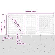 Оградна верига с колони Сив 1.6 x 25 m Стомана