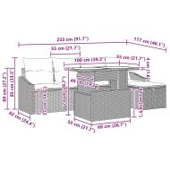 Градински Софа Комплект с възглавница 6 pcs Черно Полиратан