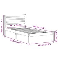 Рамка за легло с таблото Бяло 90 x 190 cm Солидно борово дърво