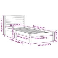 Рамка за легло с таблото Бяло 90 x 210 cm Солидно борово дърво