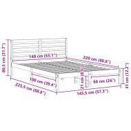 Рамка за легло с таблото Бяло 140 x 220 cm Солидно борово дърво
