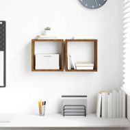 Стени за рафтове с рафт 2 pcs Старо дърво 26 x 15 x 26 cm