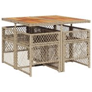 Градински комплект с възглавници, 5 части, бежов полиратан