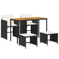 Градински трапезен комплект възглавници 5 части черен полиратан