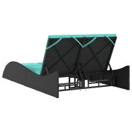 Шезлонг с възглавници, черен, 114x205x73 см, полиратан