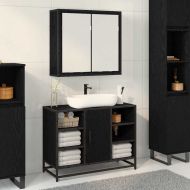 Шкаф с огледало за баня с рафт Черен дъб 65 x 20 x 60 см