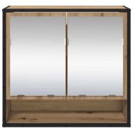 Шкаф с огледало за баня с рафт дъб артизан 65 x 20 x 60 см