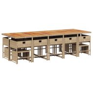 Градински комплект с възглавници 15 части бежов полиратан