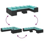 Градински лаундж комплект с възглавници 10части полиратан черен