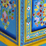 Нощно шкафче, мангово дърво масив, тюркоаз, ръчно рисувано