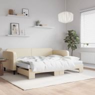 Канапе с изтеглящо легло и матрак кремаво 90x200 см плат