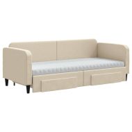 Канапе с изтеглящо легло и чекмеджета кремаво 80x200 см плат