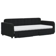 Канапе с изтеглящо легло и чекмеджета черно 90x200 см кадифе