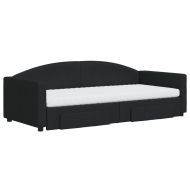 Канапе с изтеглящо легло и чекмеджета черно 90x200 см текстил