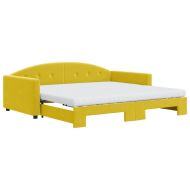 Канапе с изтеглящо легло и матраци жълто 100x200 см кадифе