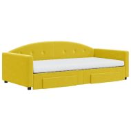 Канапе с изтеглящо легло и чекмеджета жълто 100x200 см кадифе