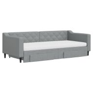 Канапе с изтеглящо легло и чекмеджета светлосиво 90x200 см плат