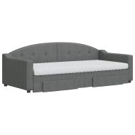 Канапе с изтеглящо легло и чекмеджета тъмносиво 90x200 см плат