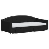 Канапе с изтеглящо легло и чекмеджета черно 90x200 см текстил